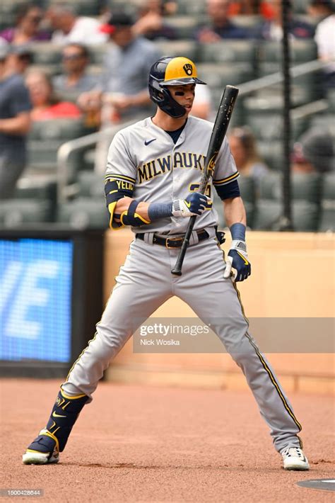 Christian Yelich Of The Milwaukee Brewers Loosens Up In The On Deck