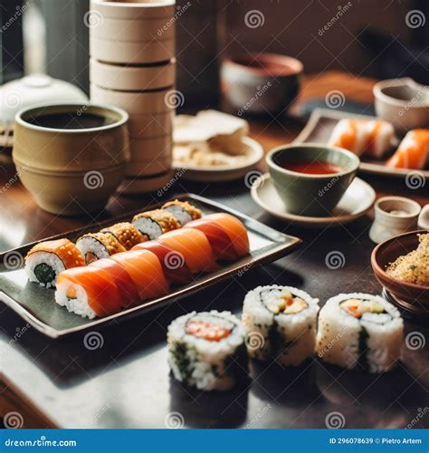 Sushi and Rolls in a Traditional Chinese Restauran, Stock Image - Image ...