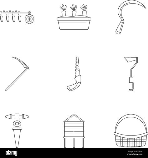 Village Tool Icon Set Outline Set Of Village Tool Vector Icons For