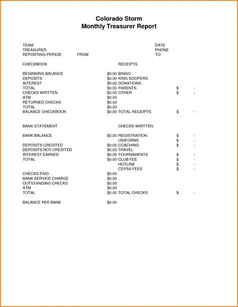 Images Of Team Treasurer Report Template Evreneter Regarding Treasurer