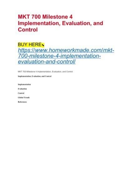 Mkt Milestone Implementation Evaluation And Control
