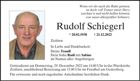 Traueranzeigen Von Rudolf Schiegerl Mittelbayerische Trauer