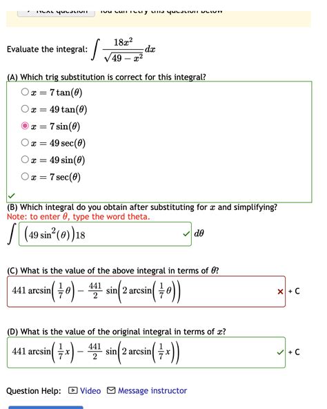 Solved Evaluate The Integral ∫49−x218x2dx A Which Trig