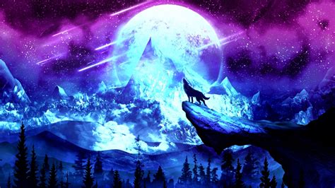 Download wallpaper 1920x1080 wolf, moon, night, mountains, art full hd ...