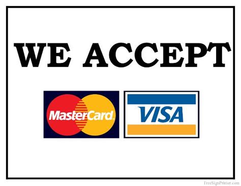 Printable We Accept Mastercard And Visa Sign