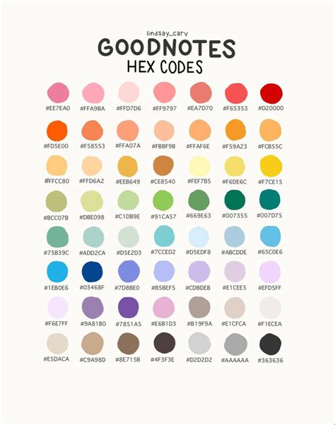 Goodnotes Colour Palette Color Coding Notes Hex Color Palette Good