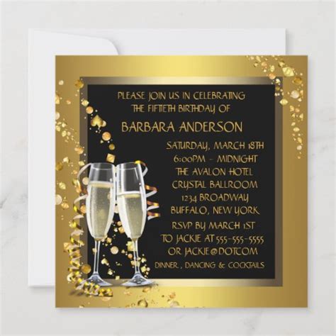 Black Gold Champagne Birthday Party Invitation Zazzle