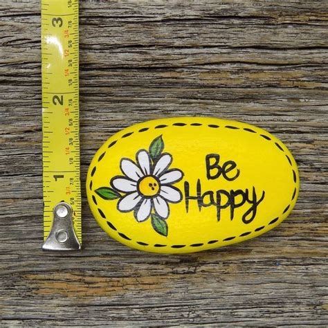 Be Happy Daisy Painted Rock Decorative Accent Stone Etsy Happy