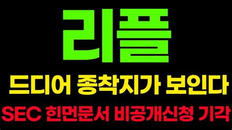 리플 코인 드디어 종착지가 보인다 Sec 힌먼문서 비공개신청 기각 Youtube