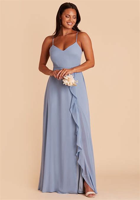 Birdy Grey Theresa Dress in Chiffon Dusty Blue Bridesmaid Dress | The Knot