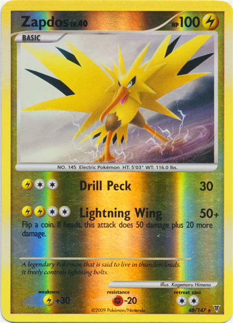 Pokémon Platinum Supreme Victors Card 048 Zapdos Parallel Reverse Holo