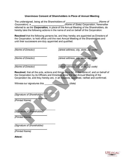 Montana Unanimous Consent Of Shareholders In Place Of Annual Meeting Unanimous Consent Meeting