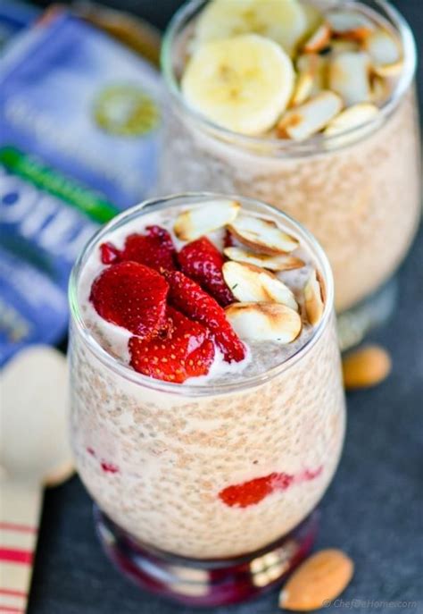 Protein Packed Roasted Strawberries And Banana Chia Pudding With