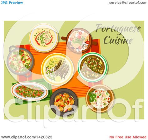 Clipart Of A Table Set With Portuguese Cuisine Royalty Free Vector