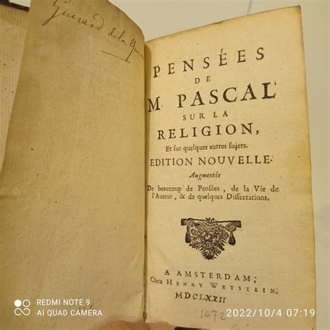 Blaise Pascal Pens Es De M Pascal Sur La Religion Et Sur Catawiki