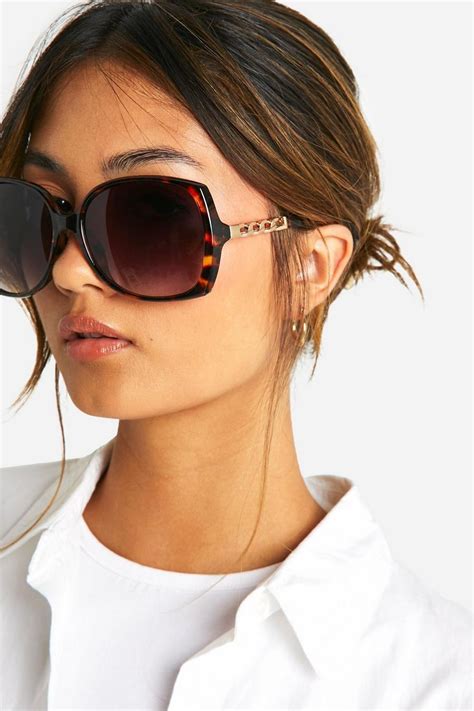 Tortoise Shell Gold Trim Square Sunglasses Boohoo Uk