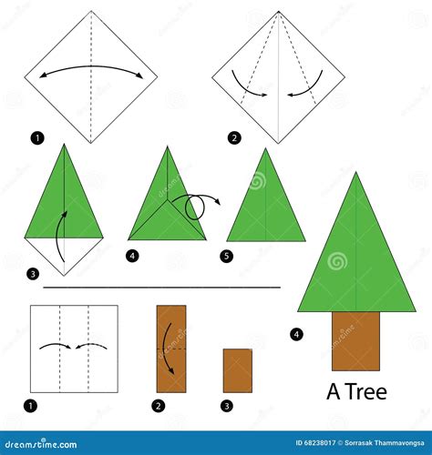 Step By Step Instructions How To Make Origami A Tree Stock Vector