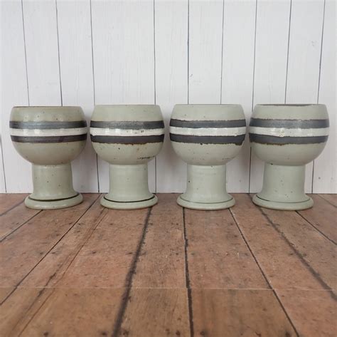 Vintage Otagiri Stoneware China Goblet Set Of 4 Gray With Brown And