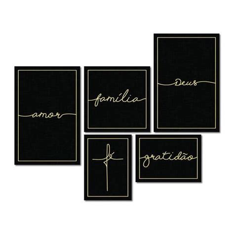 Kit 5 Quadros Para Decoração Amor Família Deus Fé Gratidão MadeiraMadeira