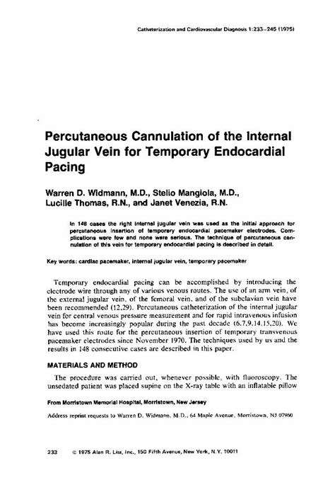 PDF Percutaneous Cannulation Of The Internal Jugular Vein For