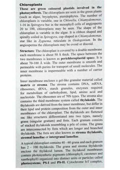 Chloroplast and its structure and function - Botany science - Studocu