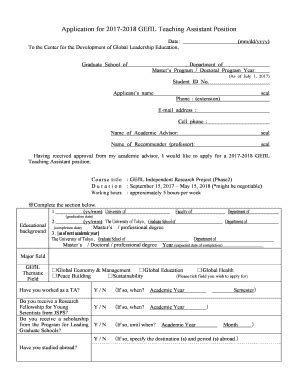 Fillable Online 20172018 GEfIL P2 TA Application Form 1 Fax Email Print