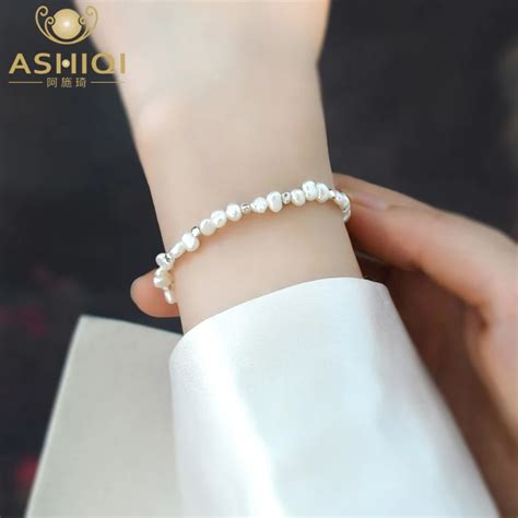 ASHIQI Pulsera De Plata De Ley 925 Con Perla Barroca Natural Joyer A