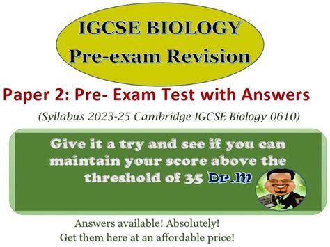 Igcse Biology Pre Exam Test Paper 2 Ms Teaching Resources