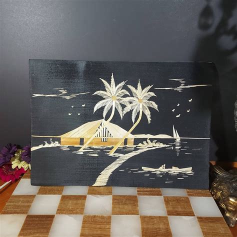 Genuine Rice Straw Art, Vintage Leaf Art, Asian Oriental Scene ...