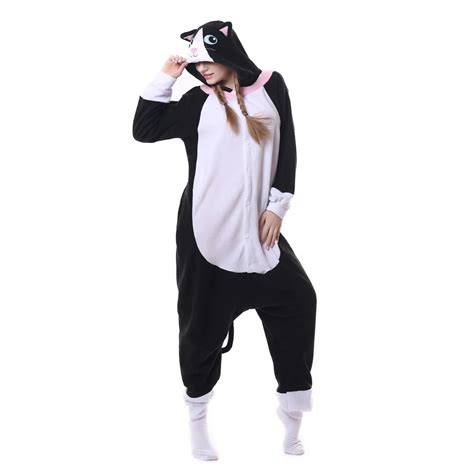 Unisex Black Cat Onesies Cosplay Pajamas Adult Pyjamas Animal Sleepwear