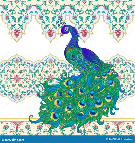 Peacock Bird Seamless Pattern Background Stock Vector Illustration