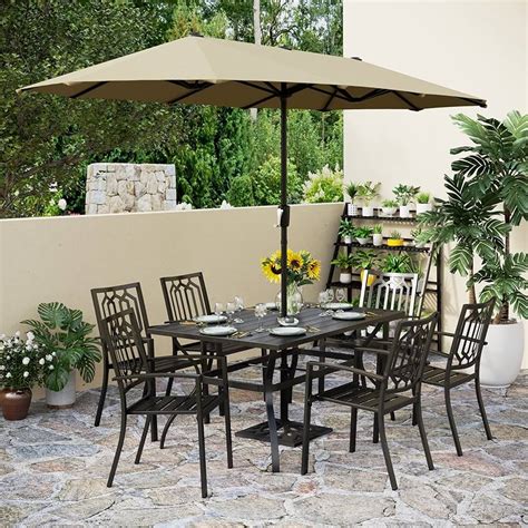 Outsunny 30 Inch Round Patio Dining Table With Umbrella Hole Antique