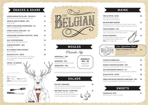 Menu at Belgian Beer Cafe, Perth