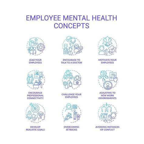 Employee Mental Health Blue Gradient Concept Icons Set Workforce Resilience Caring Work