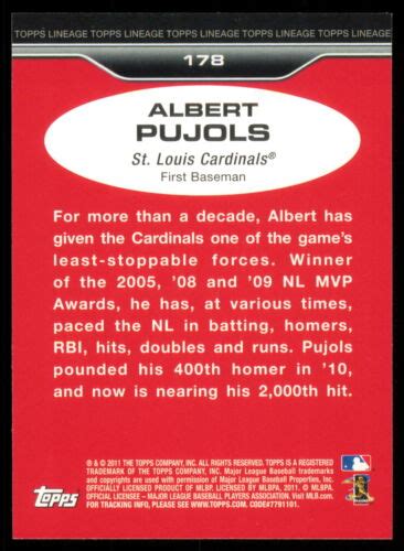 2011 Topps Lineage 178 Albert Pujols For Sale Online EBay