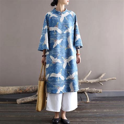 Johnmobwomen Robes De Style Chinois Pour Femmes Imprim Grue V Tements