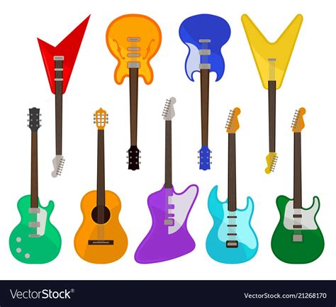 Acoustic And Electric Guitars Set Musical Vector Image