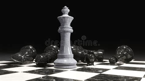 D Render Of A Chess King Surrounded By Lying Black Chess Pieces