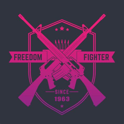 Freedom fighter, vintage emblem with assault rifles, vector ...