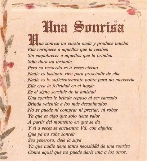 A Poem Written In Spanish With Flowers And Leaves On It S Border