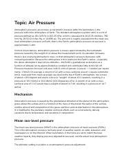 Air Pressure Docx Topic Air Pressure Atmospheric Pressure Also Known