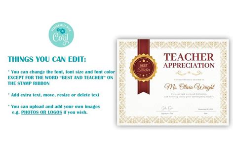 Downloadable Teacher Appreciation Award Certificate Template | Teacher ...