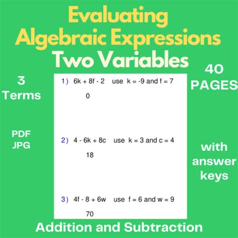 Evaluate Algebraic Expressions Algebraic Expressions Pre