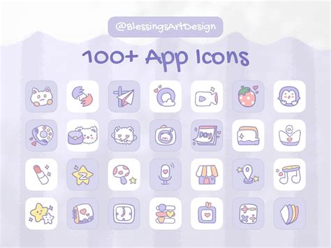 Kawaii Purple Bear Ios Icons Pack Iphone Theme App Etsy Vietnam