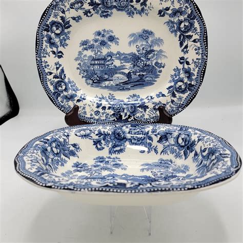 Royal Staffordshire Clarice Cliff Tonquin Blue Platter And Serving Bowl