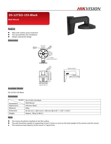 Hikvision DS 1273ZJ 155 Black CCTV Accessory Data Sheet Manualzz