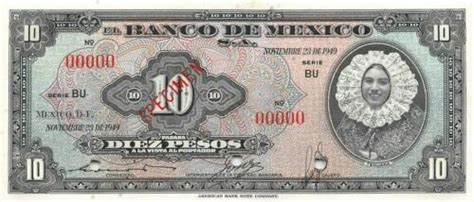 México 10 Pesos 11 23 1949 P 47ds Series BU Specimen Uncirculated