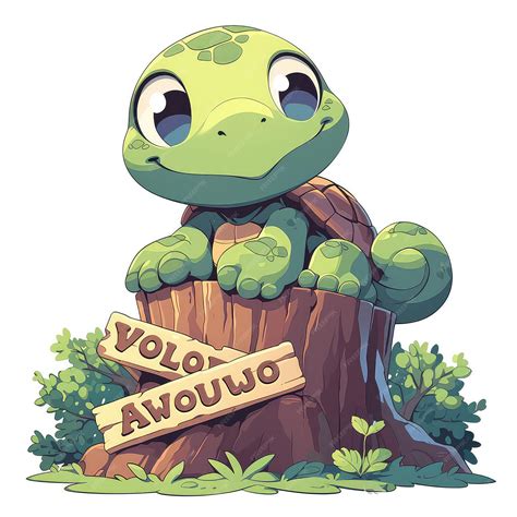 Premium Vector A Turtle On A Log Cartoon Style