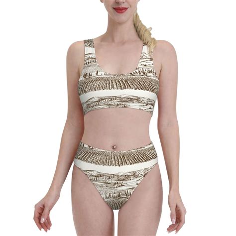 Lukts Women High Waisted Bikini Set Vineyard Landscape Swimsuit