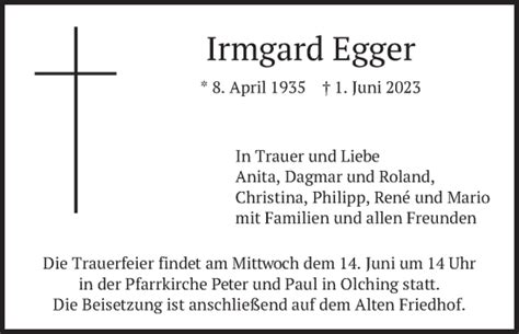 Traueranzeigen Von Irmgard Egger Trauer Merkur De